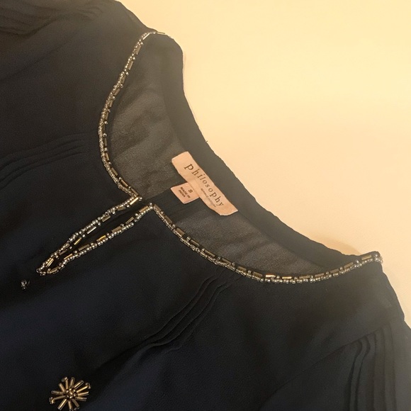 PHILOSOPHY Navy Sheer Blouse w/ bead detail ▪️sz S - Picture 5 of 7